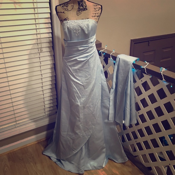 Davids Bridal Strapless Blue Dress 